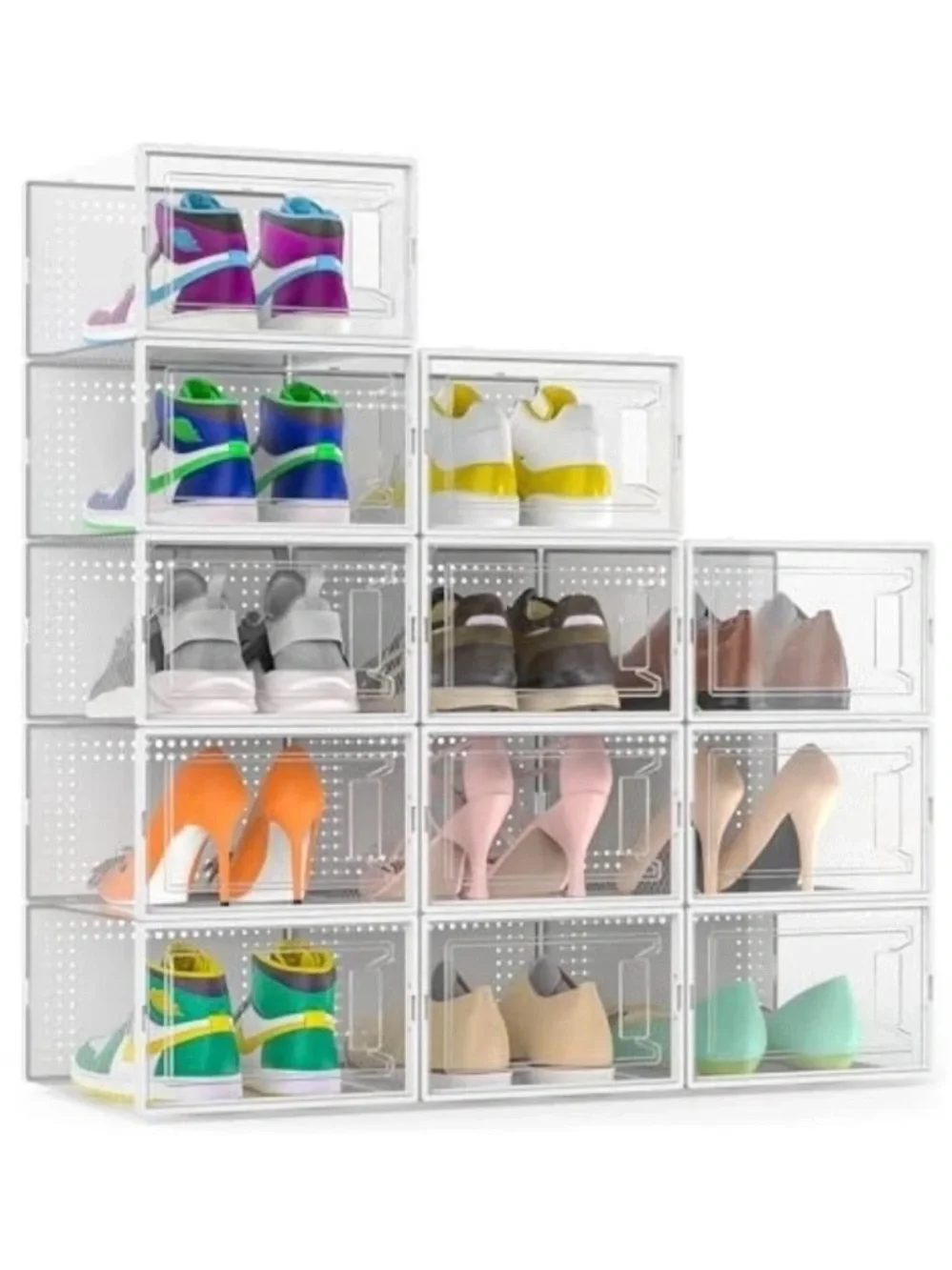 Secret Space 12 Piece Large Stackable Shoe Storage Boxes - White Frame, NIB!